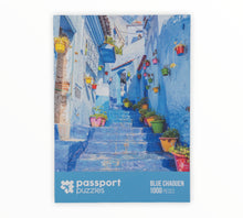 Load image into Gallery viewer, Passport Puzzles 1000 piece jigsaw puzzle Blue Chaouen
