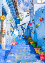 Load image into Gallery viewer, Passport Puzzles 1000 piece jigsaw puzzle Blue Chaouen